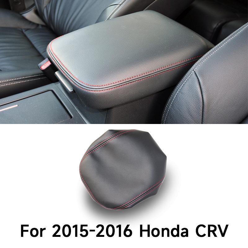 Honda CR-V Armrest Box Leather Protective Cover for Console Refurbishment Black Leather Black Stitching