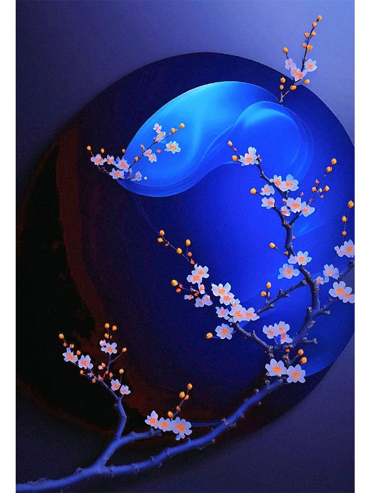 Diamond Painting Mosaic Flowers Rhine Blue Series One Plum Blossom 5D DIY Embroidery Cross Embroidery Home Decoration