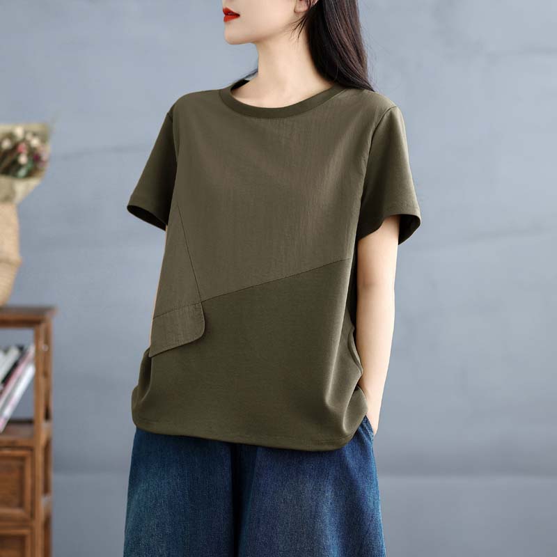 DIMANAF 2025 New Summer Women Plus Size T-Shirt Short Sleeve Loose Basic Casual Tops T-Shirt Vintage O-Neck