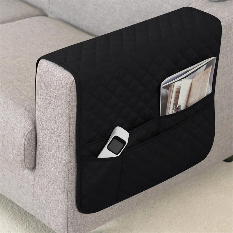 Double Pocket Sofa Side Cover Water Repellent Sofa Armrest Slipcover Solid Color Dust-proof Chair Armrest Storage Bag for Home
