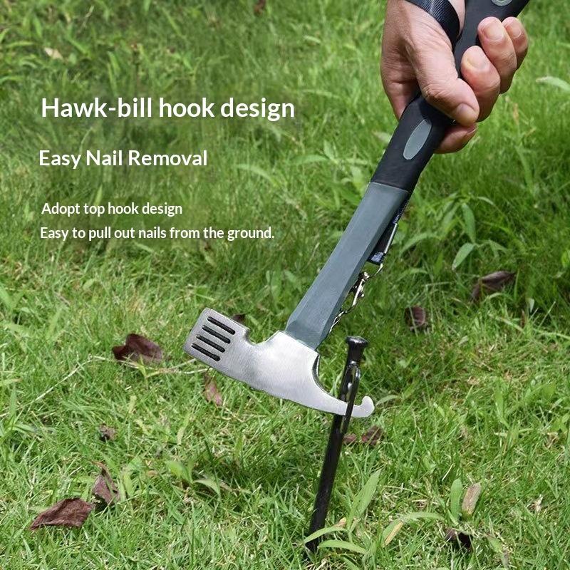 Portable Carbon Steel Camping Tent Hammer - Multifunction Tool for Peg Stake Puller, Mallet, Awning Canopy Remover & Extractor