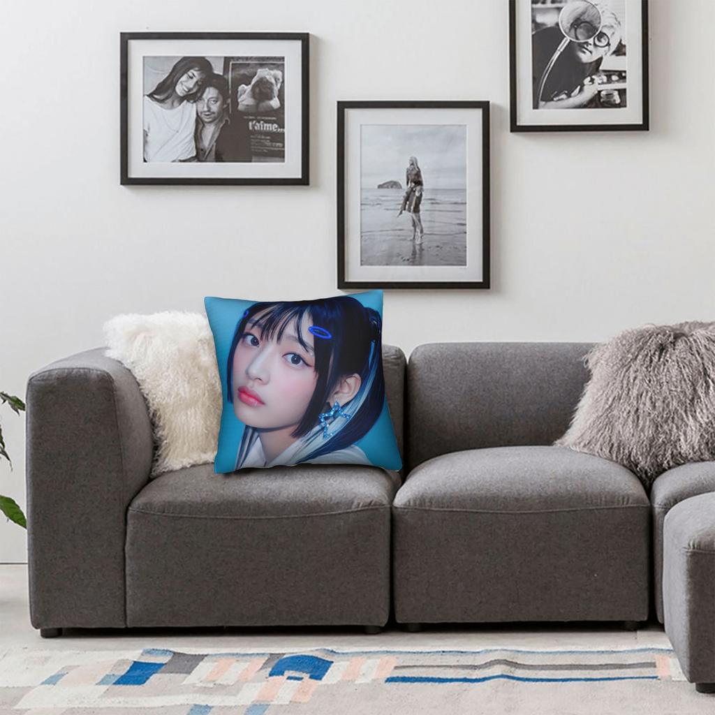 Kpop Style Girl Minji Bunnies Art Pillow Case Print Pillow Cover Retro Trendy Pillowcases For Living Room Sofa
