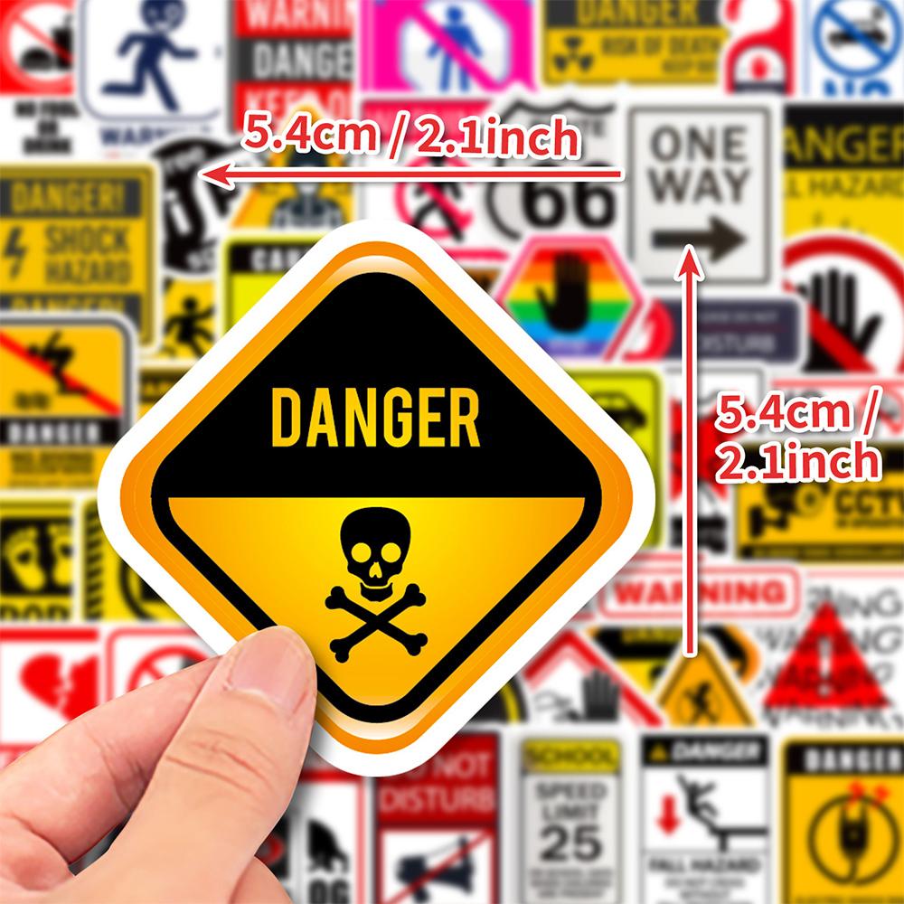 10/30/50pcs Warning Danger Signs Stickers Cool Safety Symbol Decals Graffiti DIY Motorcycle Scooter Helmet Waterproof Sticker