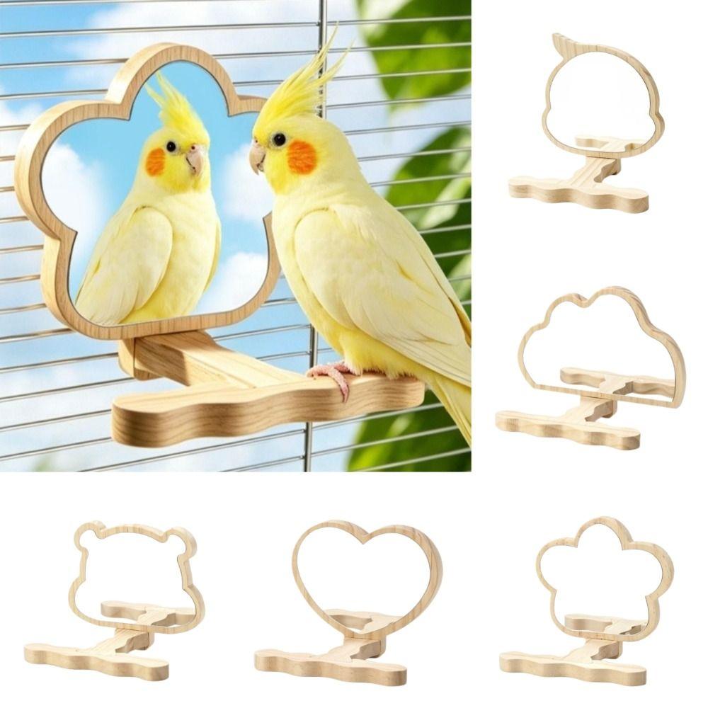 Wooden Parrots Mirror Toy Rod Shape Parrots Platform New Parrot Standing Perch Cage Accessories