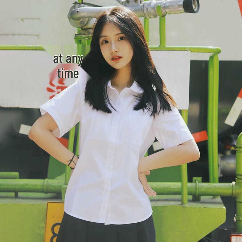 Women's Loose Short Sleeve White Stand Collar Shirt - Versatile Summer College Style JK Uniform Top