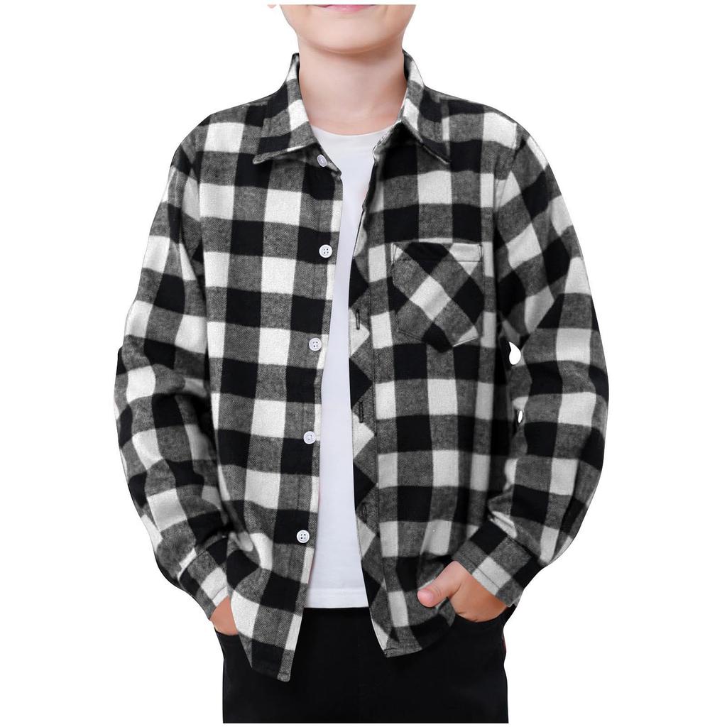 Boys Plaid Flannel Long Sleeve Button Down Shirt Kids Casual Shirts