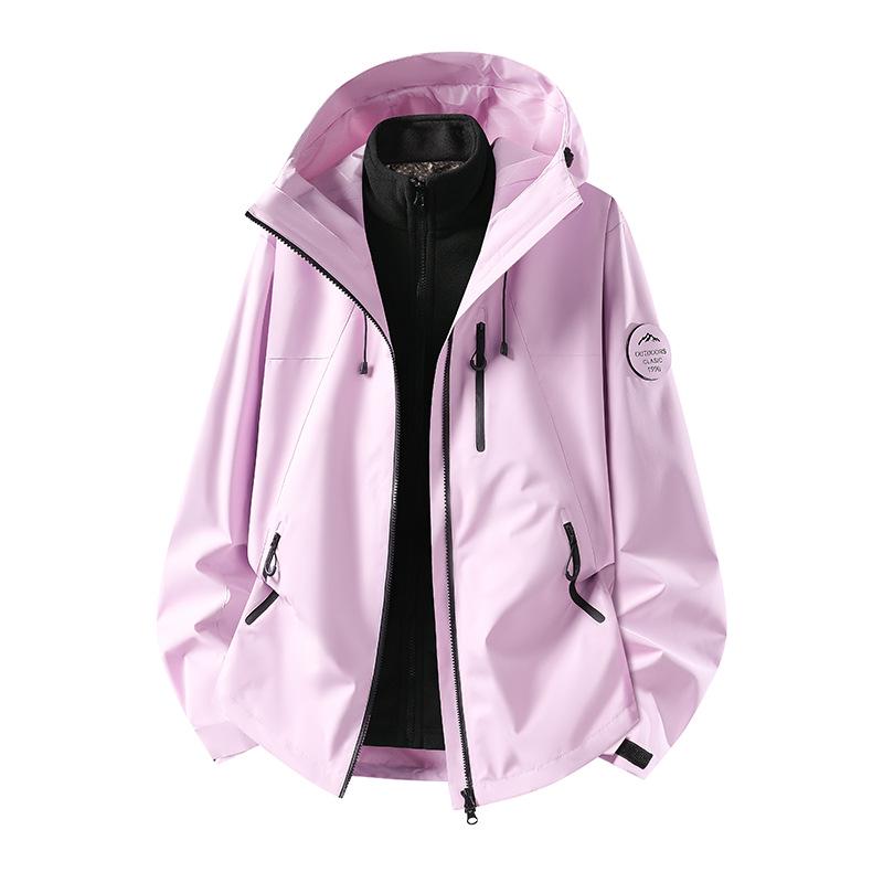Unisex Waterproof Windproof 3-in-1 Outdoor Mountaineering Jacket with Detachable Layers and Custom Logo Option.