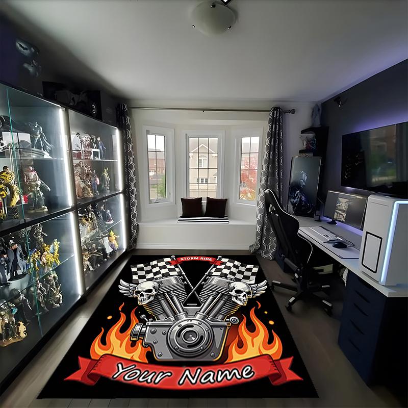 1PC Custom Name "Storm Ride Engine Flames" Theme Floor Mat Ideal for Living Room, Game Rooms, Office, Bedroom, Office Floor Mat , Floor Mats for Home
