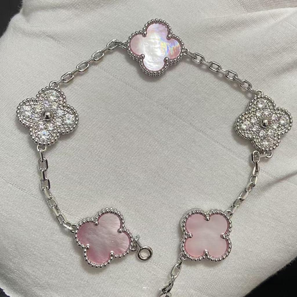 Nouă Versiune Brățară Trifoi cu Patru Foi Cinci Flori Agat Roșu Natural Sidef Alb Brățară Dama Brățară Laser