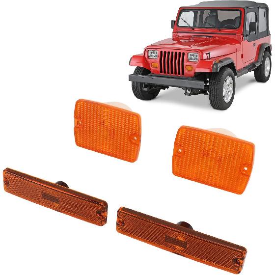 4PC Side Marker Light and Turn Light Housings 56001378 Turn Sidemarker Lamps Replacement for YJ (Yellow)