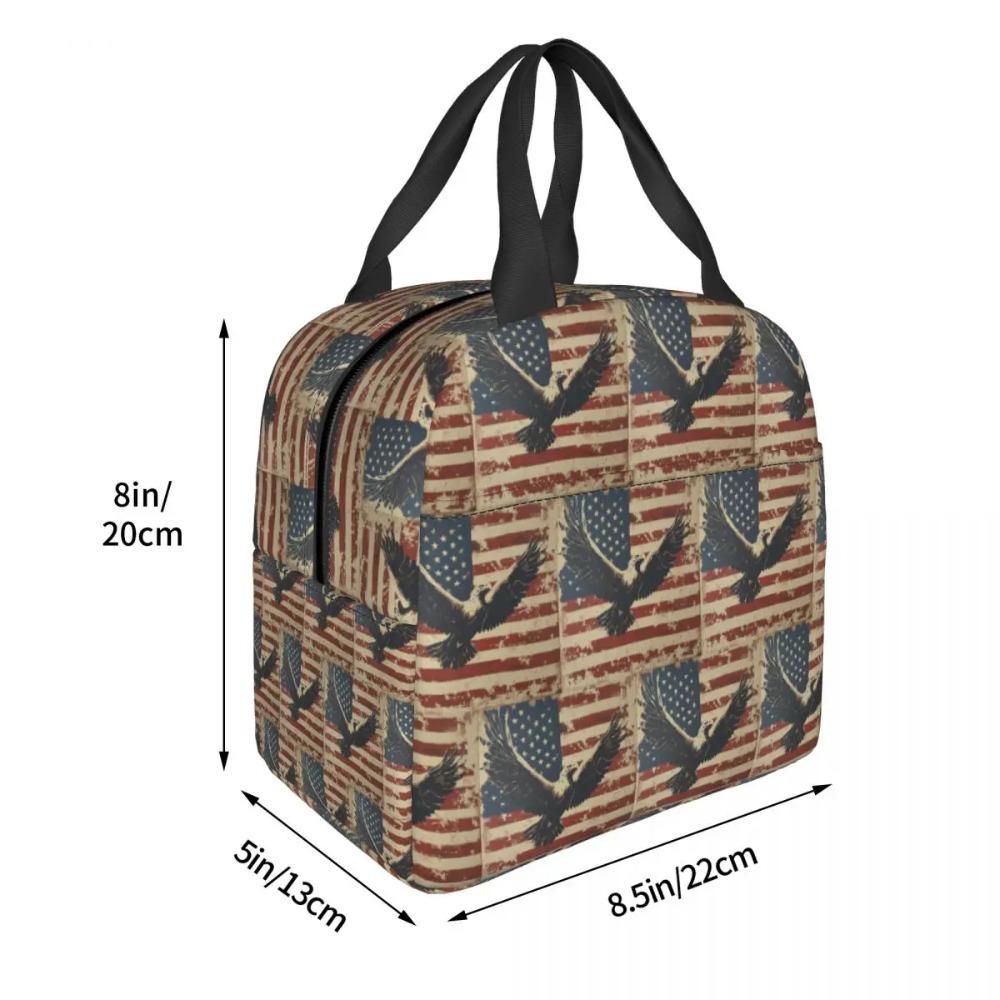 Vintage American Flag Eagle Insulated Lunch Bag for Women Kids Portable Food Boxes Thermal Lunch Box Tote