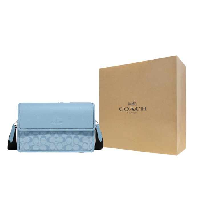 Coach Turner 25 Classic Monogram Flap Sluiting Chambray Jacquard Stof En Leer Schoudertas Dames Schoudertas Lichtblauw CH828-SVLB