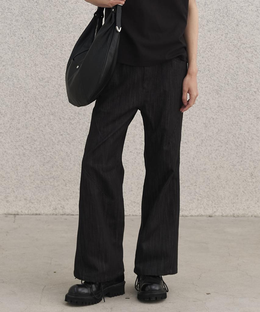 SENTAIR Dart Wide Flare Cotton Pants_Black