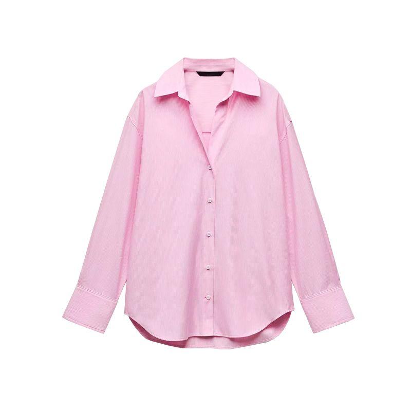Spring New Women Clothes Western Style Stripe Oxford Long Sleeve Lapel Simple Loose Shirts 8741049