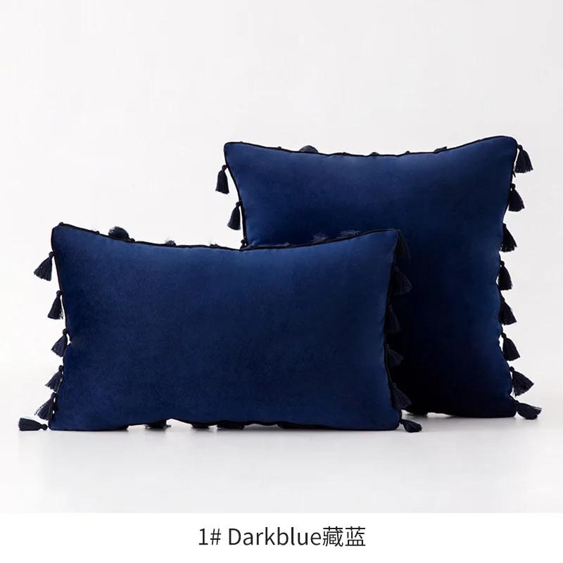 Medicci Home Velvet Soft Solid Decorative Throw Pillow Cover with Tassels Fringe Boho Accent Cushion Case for Couch Sofa Bed