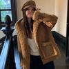 Vintage Lamb Wool Coat Women Winter Warm Loose Thickened Faux Fur Jacket with Horn Buttons