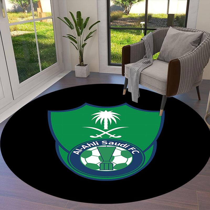 Al-Ahli Saudi FC Round Area Rug,Carpet Rug for Living Room Bedroom Sofa Playroom Decor,Non-slip Floor Mat