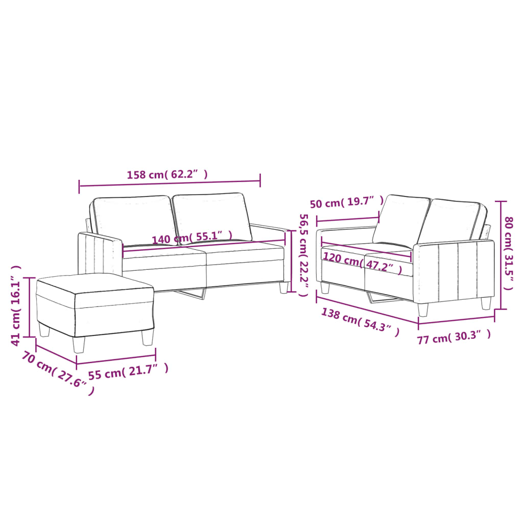 3 Piece Sofa Set with Cushions Dark Grey Velvet