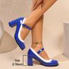 Women's Mary Jane Shoes Retro Mixed Colors Patent Leather Shallow Mouth Buckle Strap Thick High Heels Pumps Sapatos Femininos