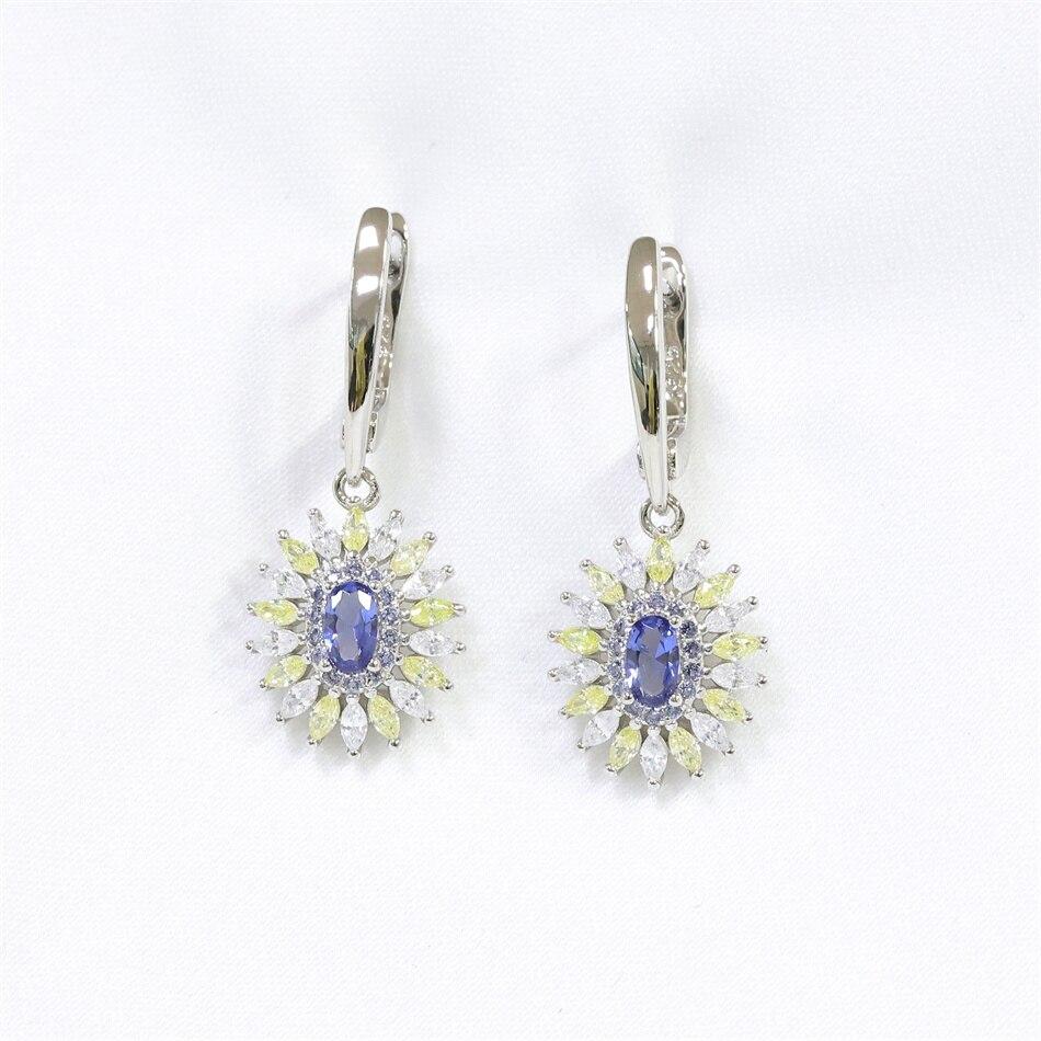 

Серьги-капли из стерлингового серебра 925 пробы для женщин, нано-танзанит, синий и желтый, модные цветочные украшения с цирконием, родиевое покрытие, новинка