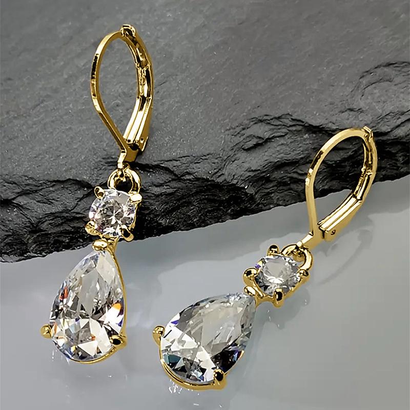 Huitan Elegant Women Drop Earrings Inlaid Shiny Pink/Red/White Cubic Zirconia Party Engagement Accessories Versatile Jewelry