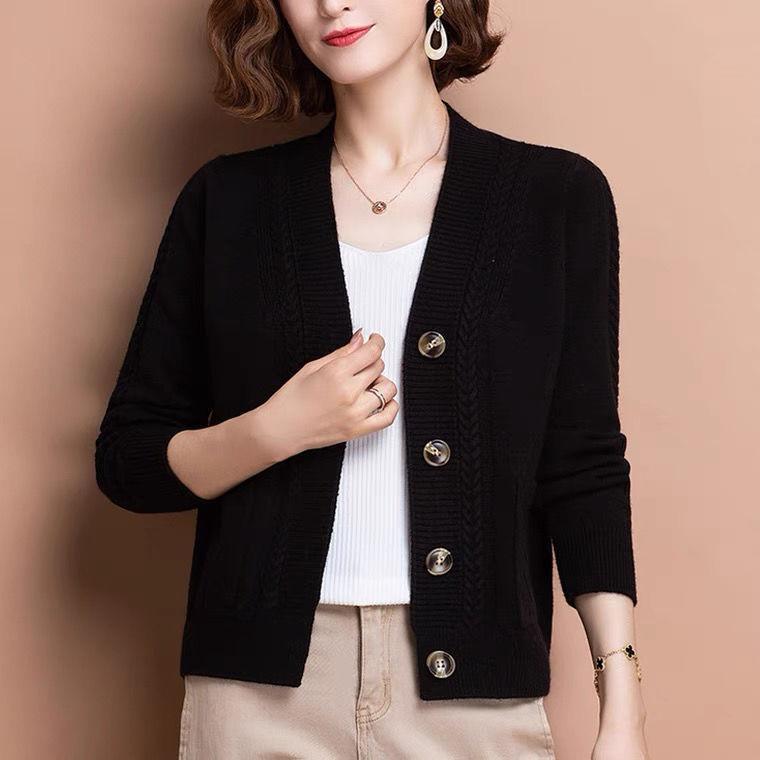 Fashion Knit Small Coat Spring Autumn Outerwear Short Women's Sweater Cardigan Middle Aged Mom Women's Clothing