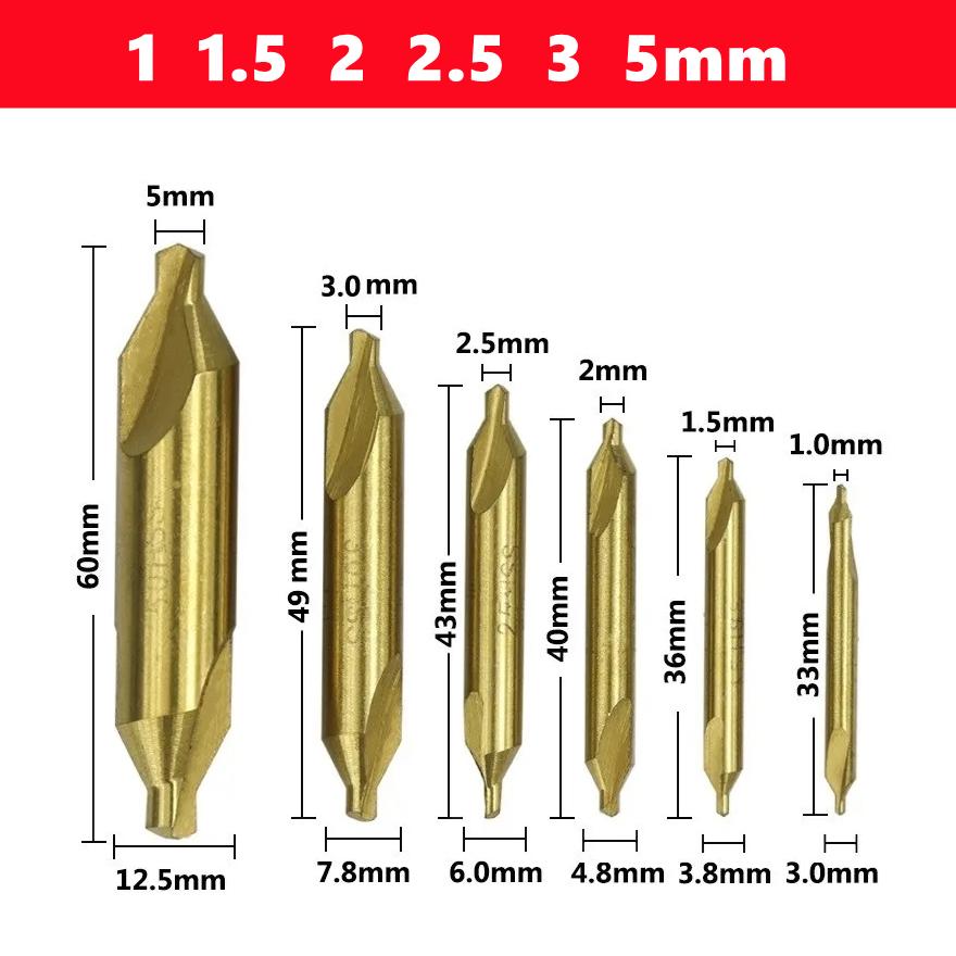 60 ° HSS TiN and nitrided coating center drill A1-A6mm set for metal processing chamfer positioning CNC lathe drill bits