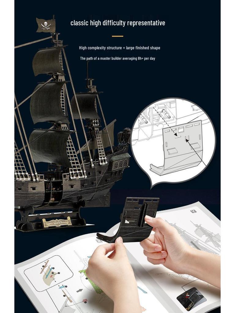 Lewo 3D Puzzle LED Black Pearl Pirate Ship - High Difficulty Stress Relief for Adults