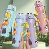1PC Cute Fruit Character Doodle Set 750ml Color Plastic Sports Water Bottle Leakproof Flip Straw Lid Suitable for Sports Office Home Use