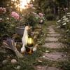 Garden Solar Light Duck Statue Outdoor Yard Decorative Figurine with Lantern for Landscape Patio Lawn Ornament