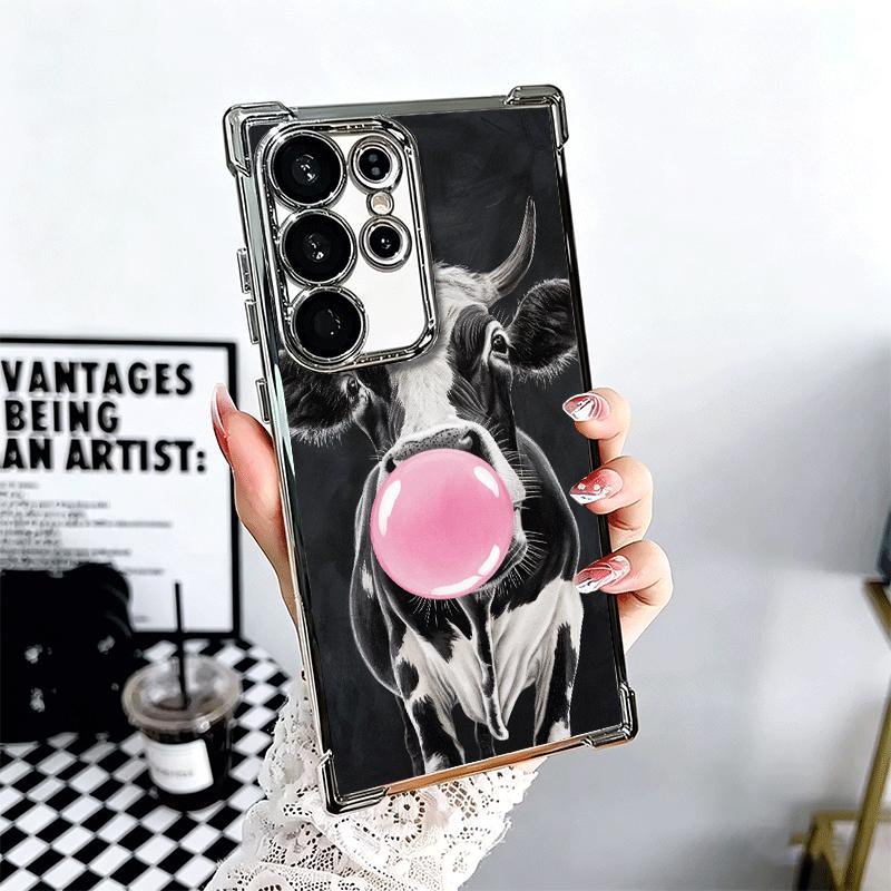 White Black Dairy Cattle Symbol Plating Phone Case For Samsung Galaxy S24 S25 FE S26 Edge S23 Ultra S22 S21 Plus S20 Anti-Fall A