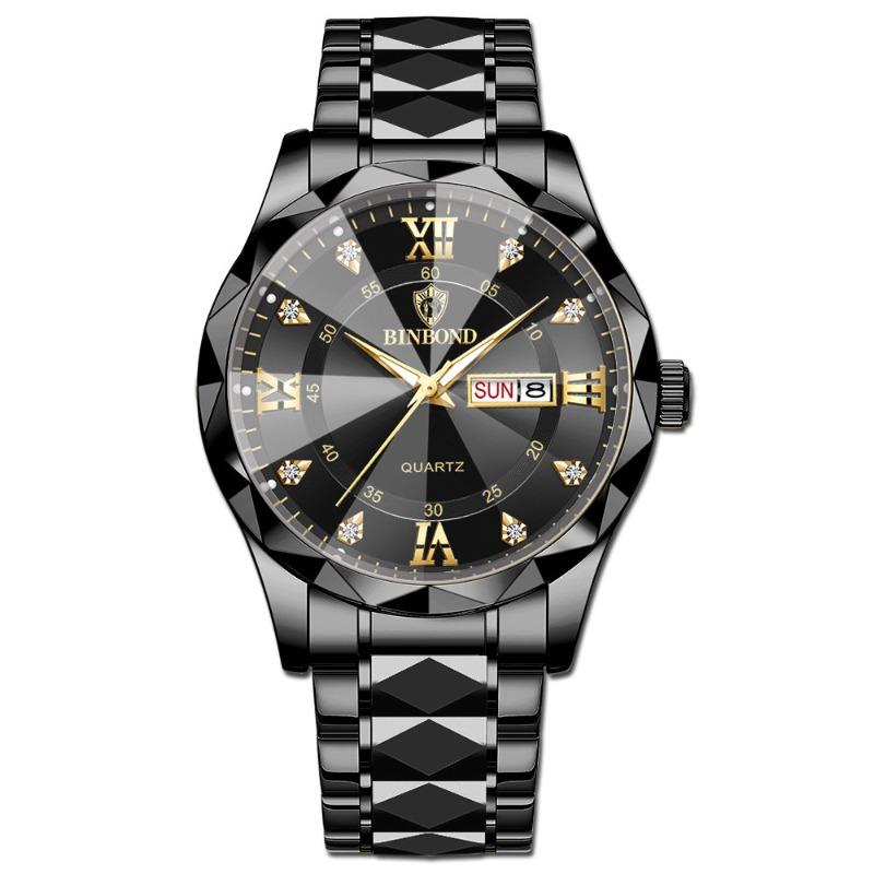 Herrenuhr Wasserdicht Leuchtende Uhr Rhombus Spitze Glas Doppelkalender Trend Freizeit Uhr Herren