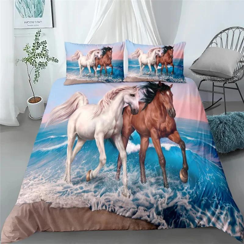 running horse 3d bedding set king queen double full twin single size bed linen set Twin Size for Boys Teens Adult Tennis Racket