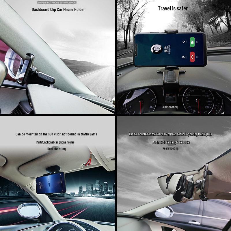 Rotating Rearview Mirror Phone Mount with Dashboard Clip
