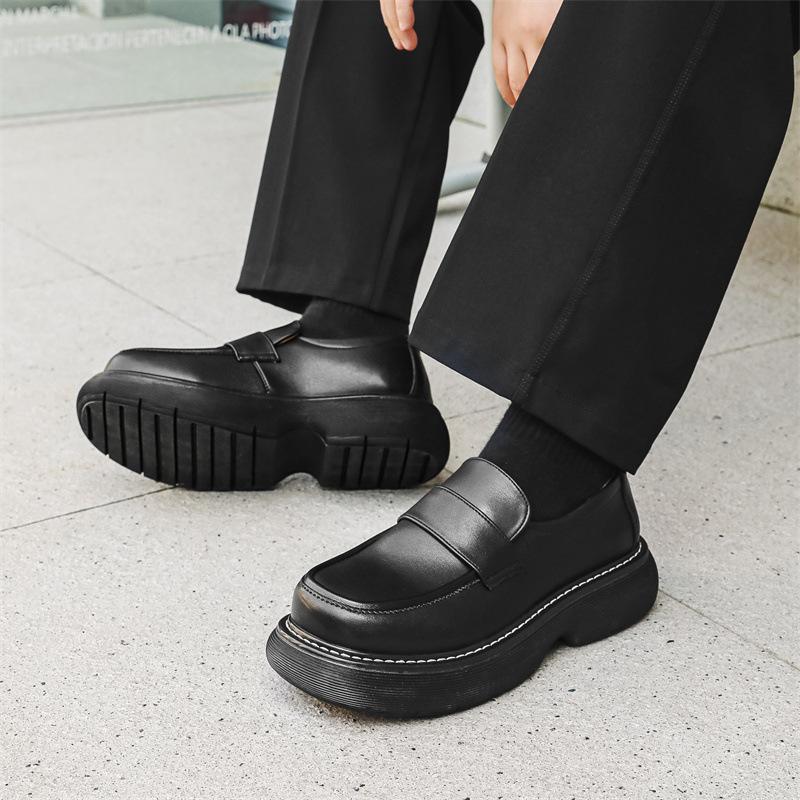 men's fashion original leather shoes slip-on driving shoe party banquet dresses black trendy platform loafers gentleman footwear