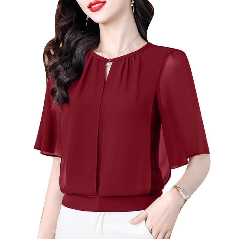 ZANZEA Women Summer Chiffon Splice Half Sleeve Loose Summer Blouse