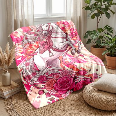 Floral Fantasy Horse 1 Theme Blanket Lightweight Warm Flannel Blanket Decorative Throw Blanket for Home Decoration