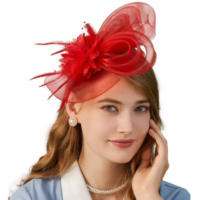British Retro Small Top Hat Headband Formal Dress Wedding Feather Hat Headband  Women