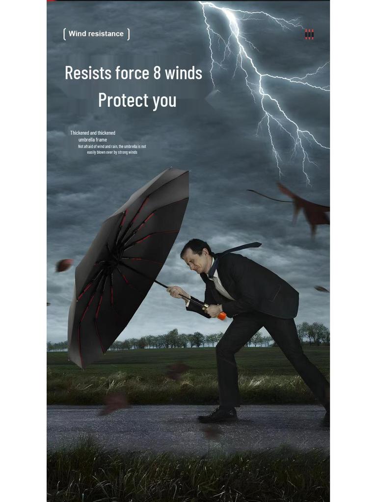 96-rib Automatic Windproof Umbrella with Wooden Handle, UV Protection, Sun & Rain Shield, for Men & Women - Enlarged, Thickened, Reinforced.