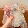 Korean Style Happy Birthday Hairband Headwear Crown Hairband Creative Lace Mesh Hair Hoop  Children
