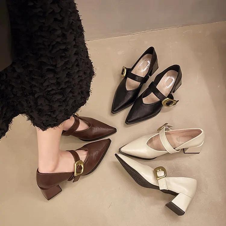 Fashion Design High Heeled Mary Jane 2025 NEW Pointed Toe Women Single Shoes PU Leather Comfort Spring Summer Dress Sexy Women's Shoes