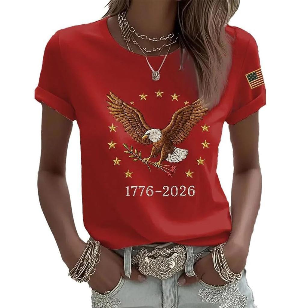 T-shirt à manches courtes et col rond décontracté pour femme avec imprimé