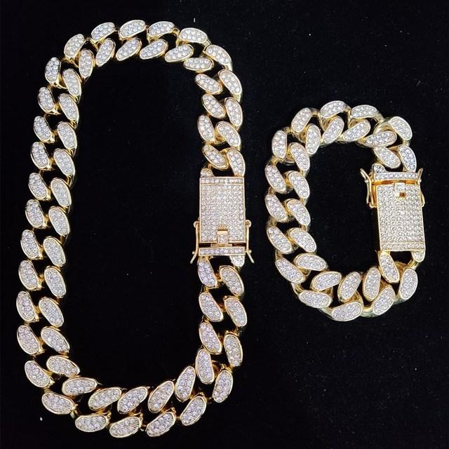 Iced Out Bling Bling Chain Necklace High Quality 20mm Width Miami Cuban Chain Hiphop Necklaces Fashion Charm Jewelry