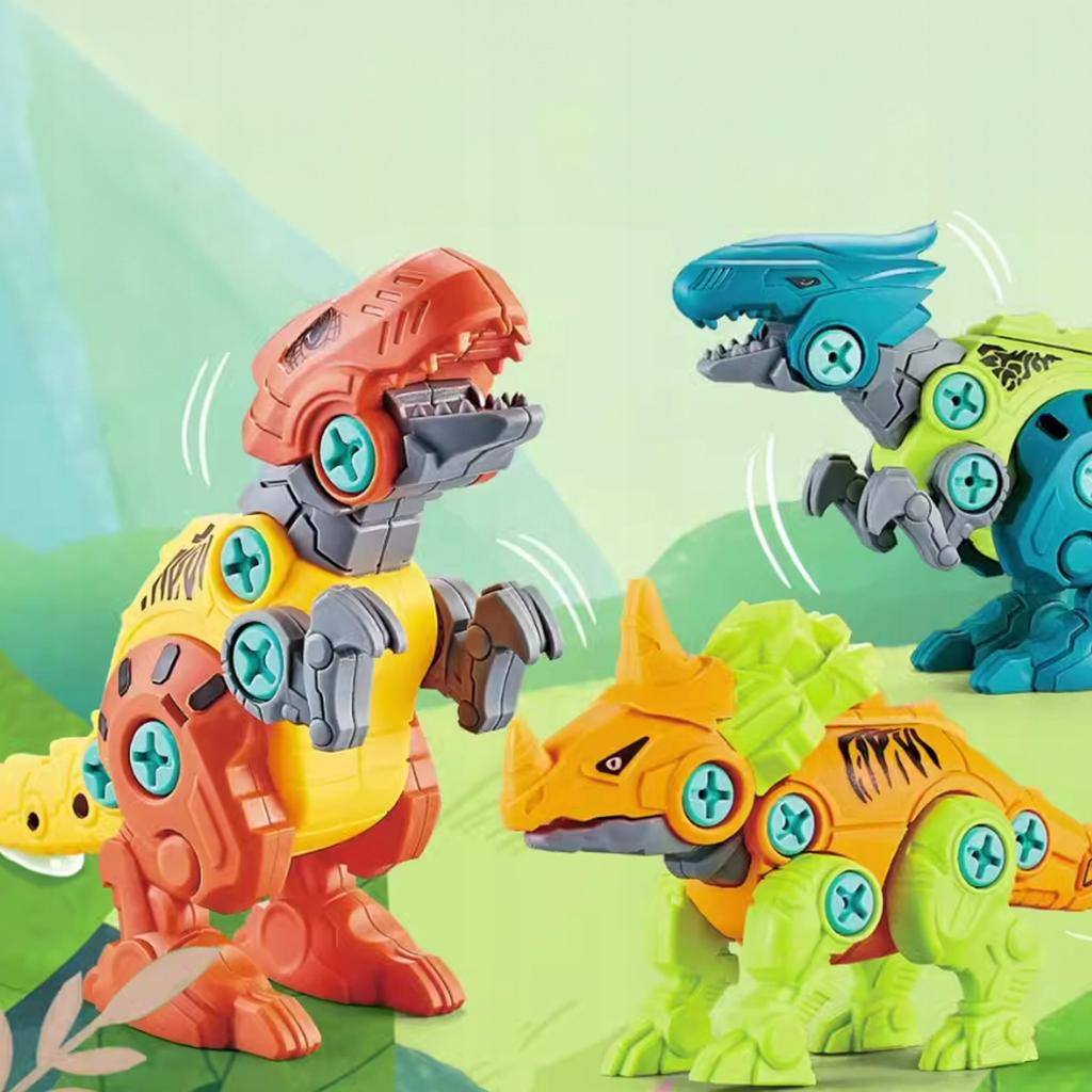 Klocki Konstrukcyjne Dinozaury Do Skręcania 4w1 Zestaw z Wkrętarką Walizką