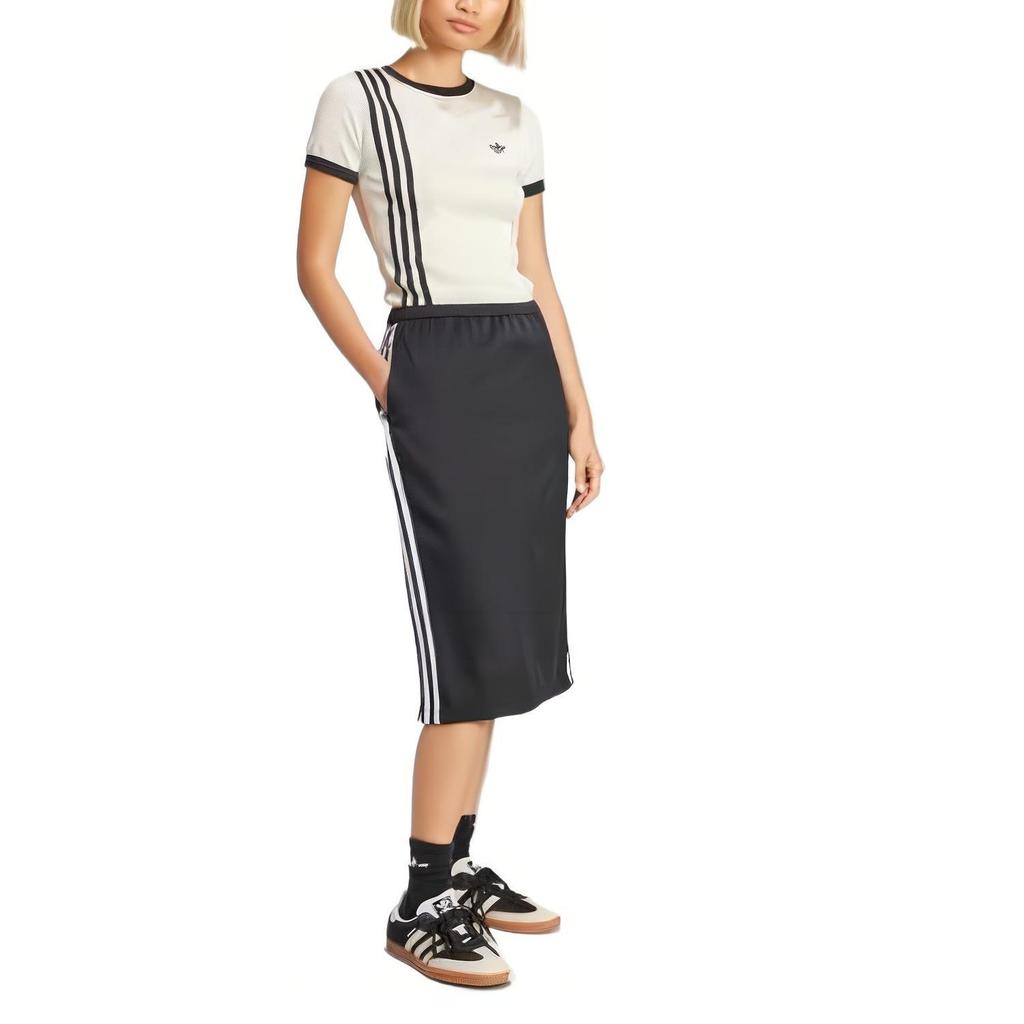 adidas Originals Gestreiftes Rundhals Kurzarm Regular T-Shirt Damen Oberteile Off-White JJ0961