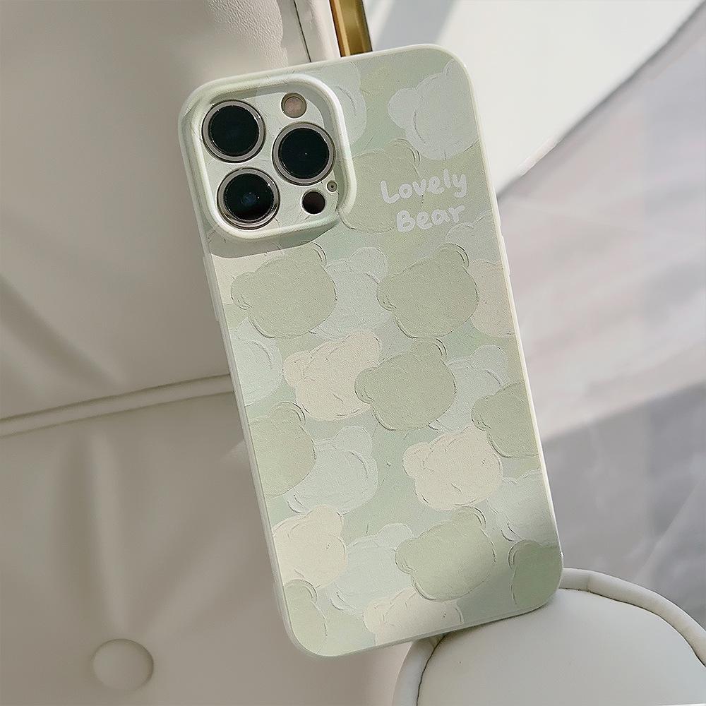 

Applicable To 14promax Cute Bear Head Iphone15 IPhone 13 Silicone 16 Green Oil Painting 11 Set 16promax
