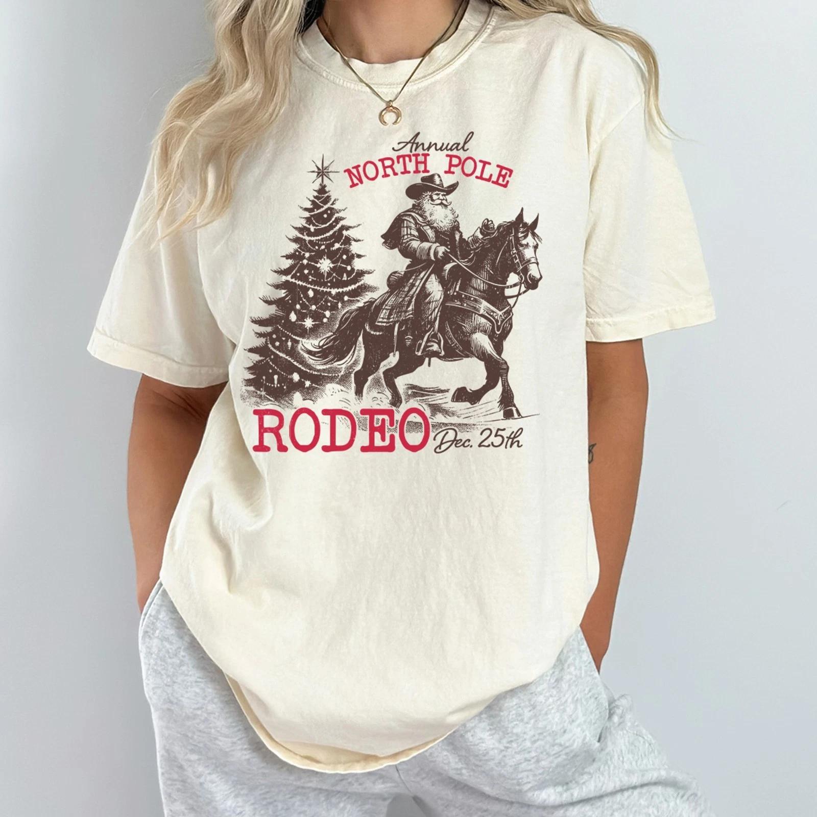 North Pole Rodeo Comfort Colors Tee, Holliday Graphic Tee, Santa, Horse, Cowoboy XL