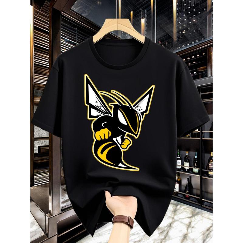 

Men S Round Neck Trendy Minimalist Creative Bumblebee Print Design Casual Wear T-Shirt, Comfortable And Easy, Stylish Round Neck 4XL чорний