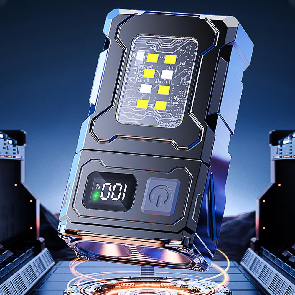COB SMD Mini Keychain Flashlight USB Charging Hat Clip Light 500LM Portable Work Light Power Display for Camping Fishing Walking
