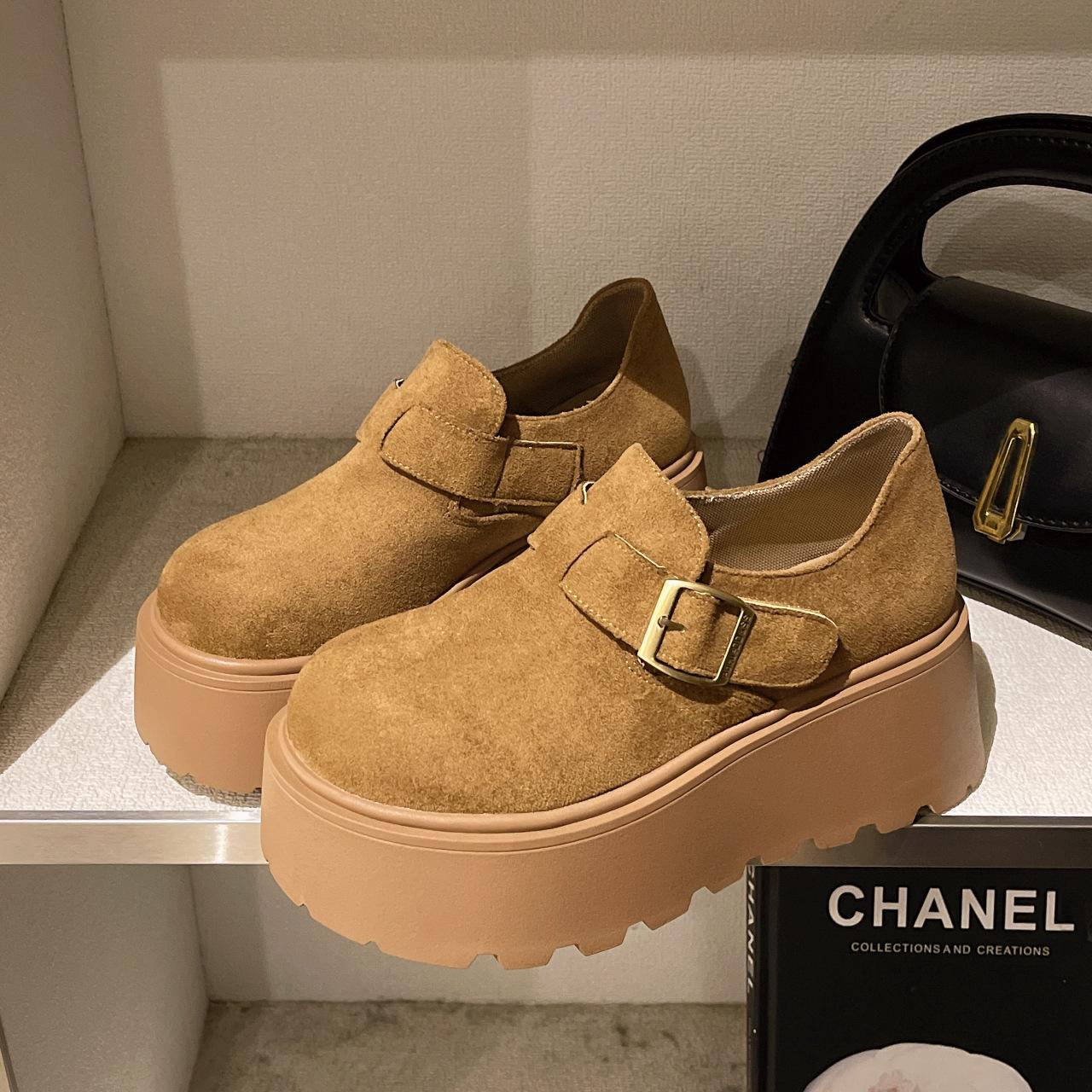 

Туфли на платформе-маффин женские туфли-лодочки новые бархатные на небольшом высоком каблуке повседневные туфли 35